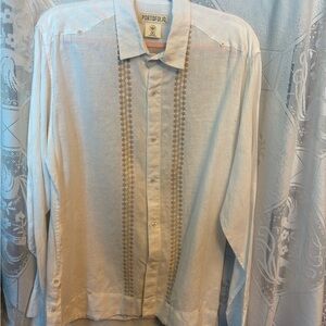 Portofolio linen white and Beige Long Sleeve Shirt